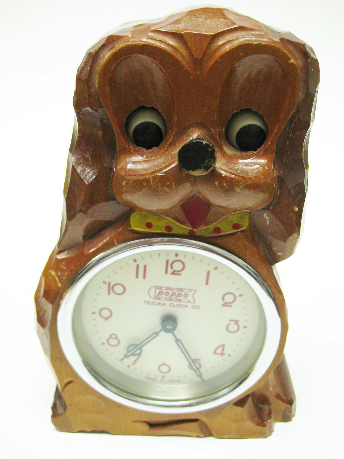 b758 Vintage Cute Tezuka Clock Co Poppo Dog Moving Eyes Wind Up Desk