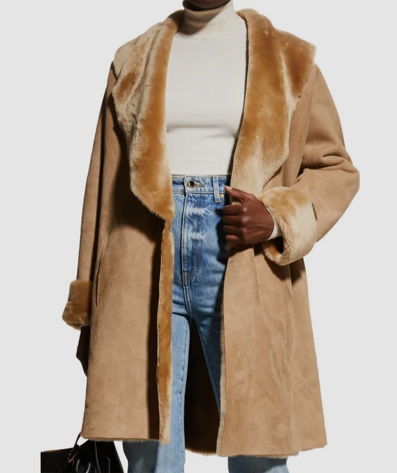 $2895 Fleurette Women's Beige Bryce Sean Shearling Trench Coat Size Large