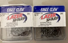 80 Eagle Claw Lazer Sharp L7228BPu Octopus Circle Fishing Hook Size 3/0