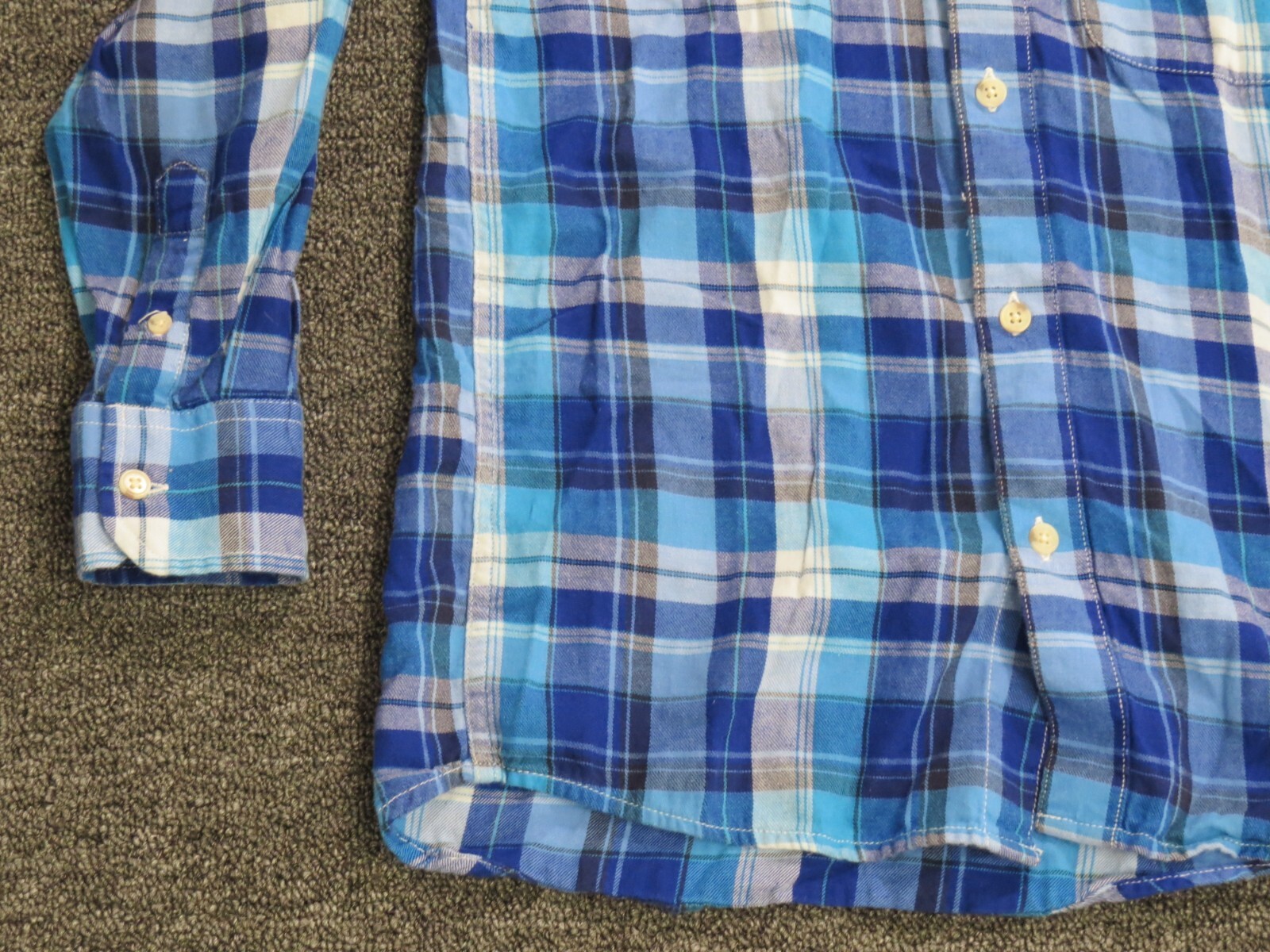 Old Navy Button Up Shirt Boys Size M 8 Long Sleeve Blue Plaid Casual