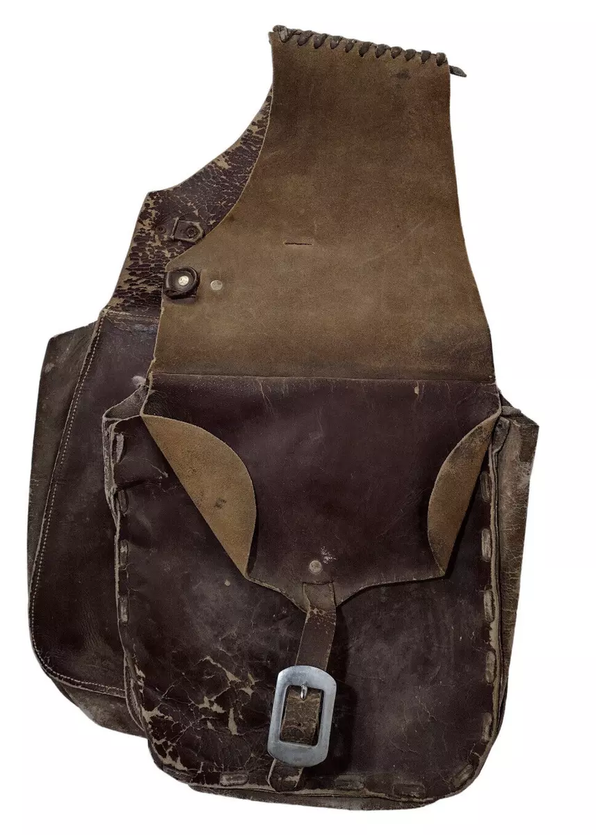Original 1800s Old West Antique Leather Western Cowboy Saddle Bags 19th Century