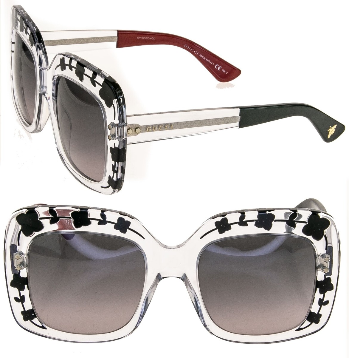 GUCCI FLOWER 3863 Black Crystal Oversized Square Asymmetrical