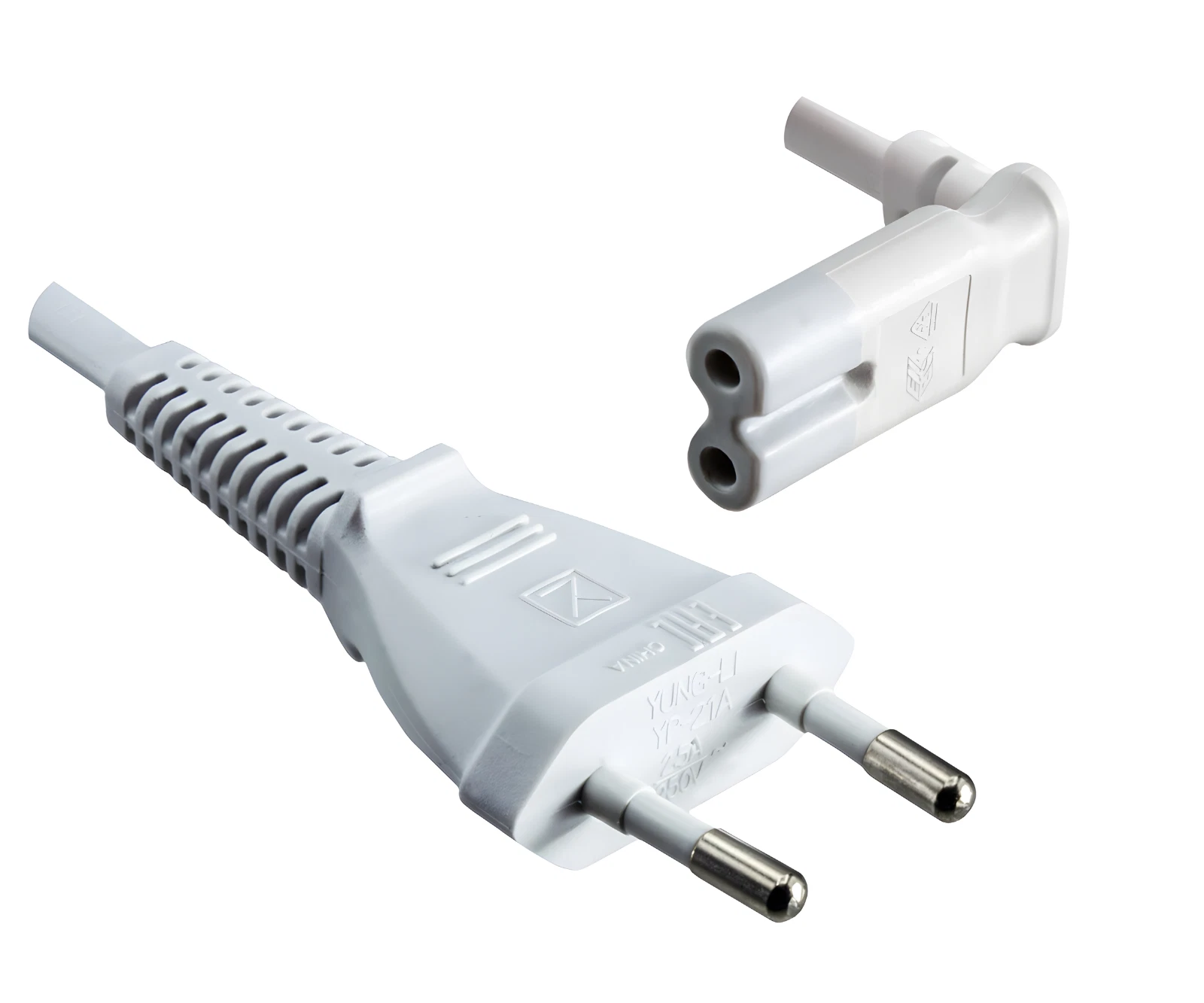 DINIC Netzkabel Eurostecker auf C7 90° gewinkelt – Weiß