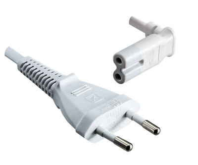 DINIC Netzkabel mit Eurostecker auf C7 90° Grad unten, oben gewinkelt, weiß, 2m