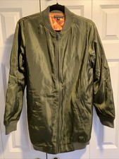 Kendall And Kylie Olive Green Satin Bomber Jacket Size Xs Orange Lining