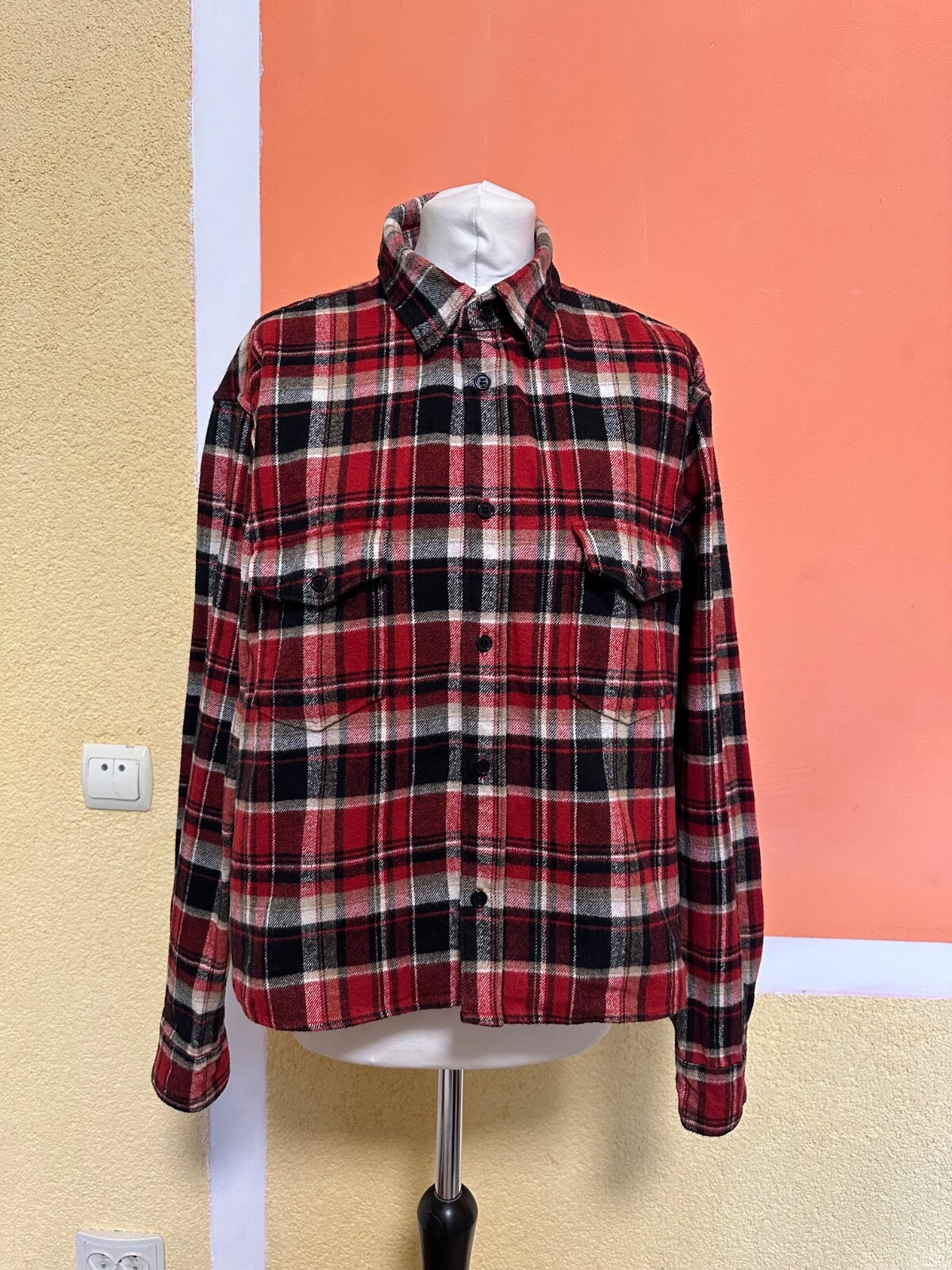 Saint Laurent Paris SS16 Surf Sound rosa sbiancato orlo grezzo flanella taglia L