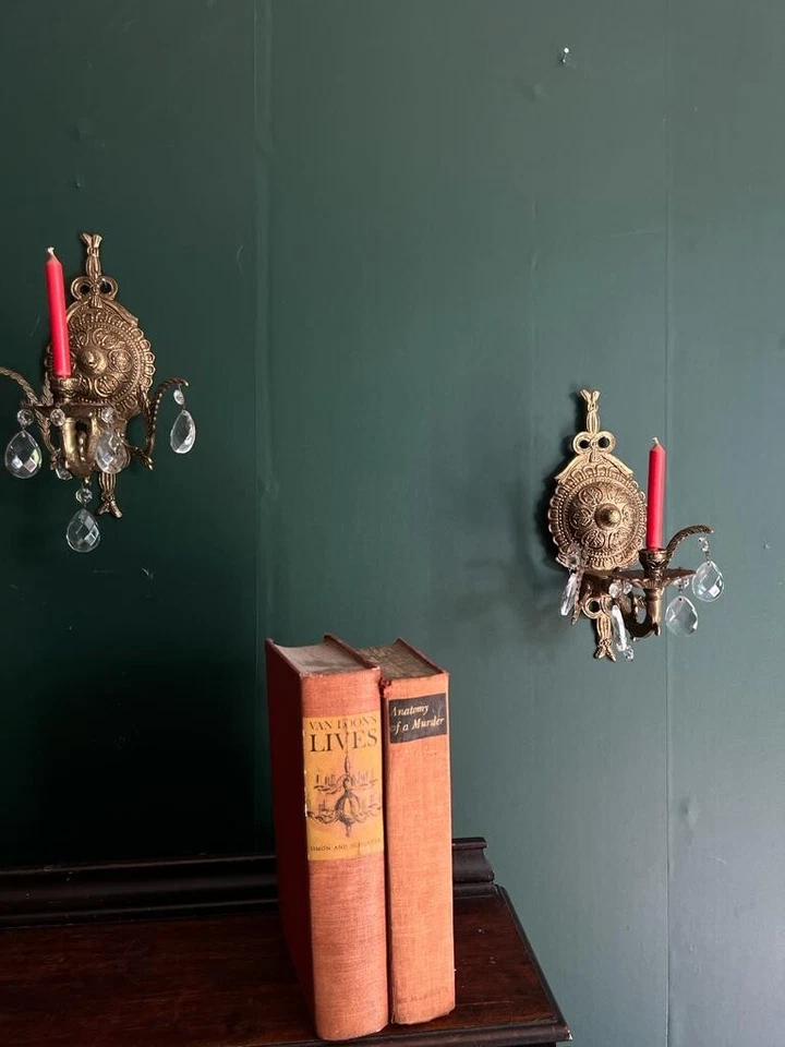 Антикварное бра настенное в стиле ар-деко золотистого оттенка с 1 свечой и каплевидными хрустальными призмами - Изображение 2 из 4