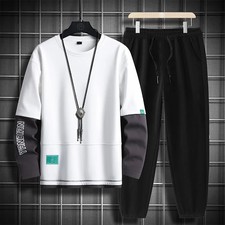 Long-Sleeved T-shirt Set Men Casual Comfortable Breathable Sports Two-Piece Set