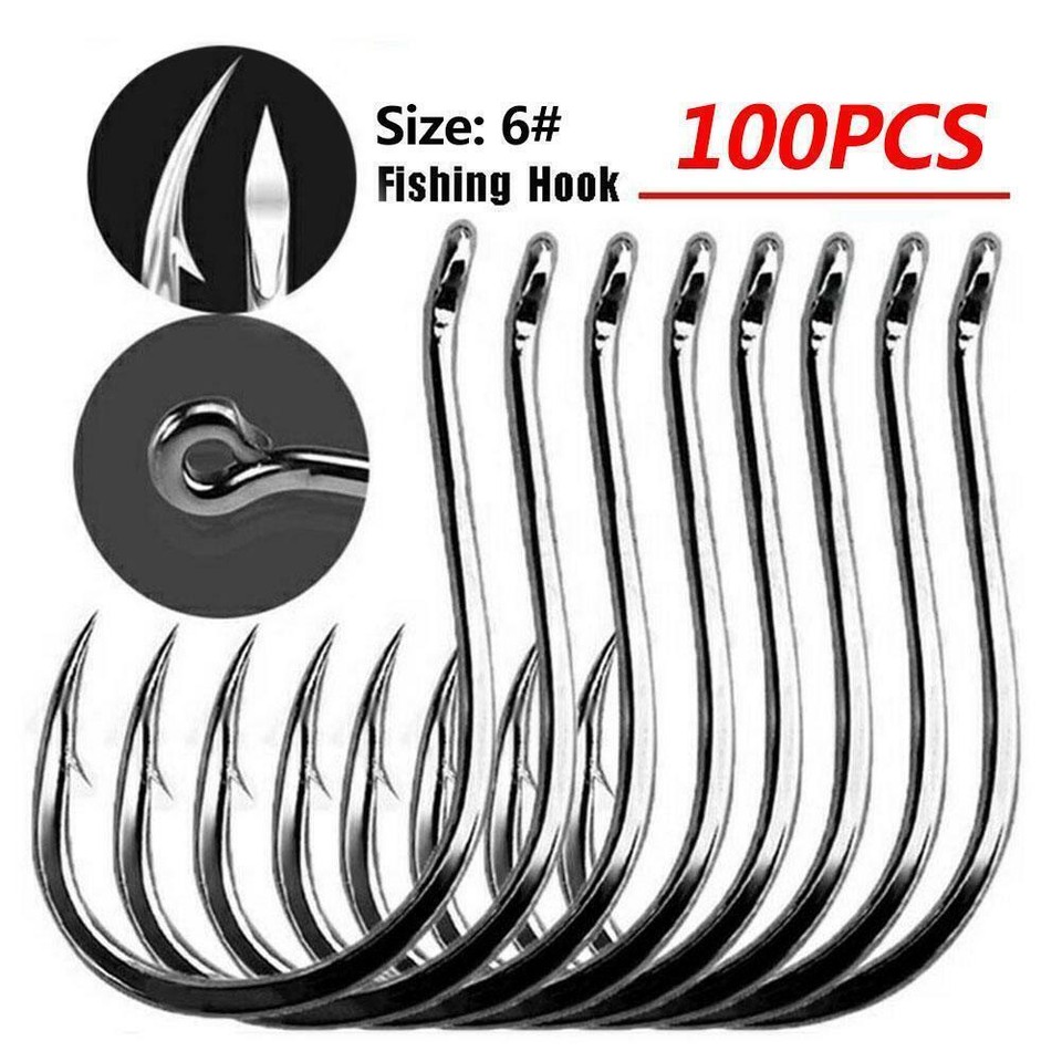 100Pcs Metal Fishing Tools Hooks Jig Big Hook Bait Sizes Fishhooks