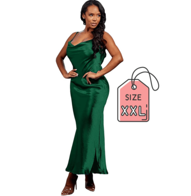 NEW Satin Silky Sexy Cowl Neck Backless Tie Strap Mermaid Green Dress XXL