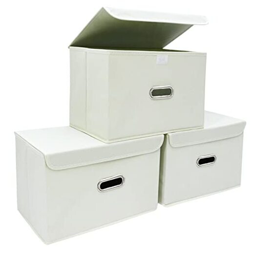 STOREONE Fabric Storage Cube Bins Foldable Organizer 3 Pcs Creamy White