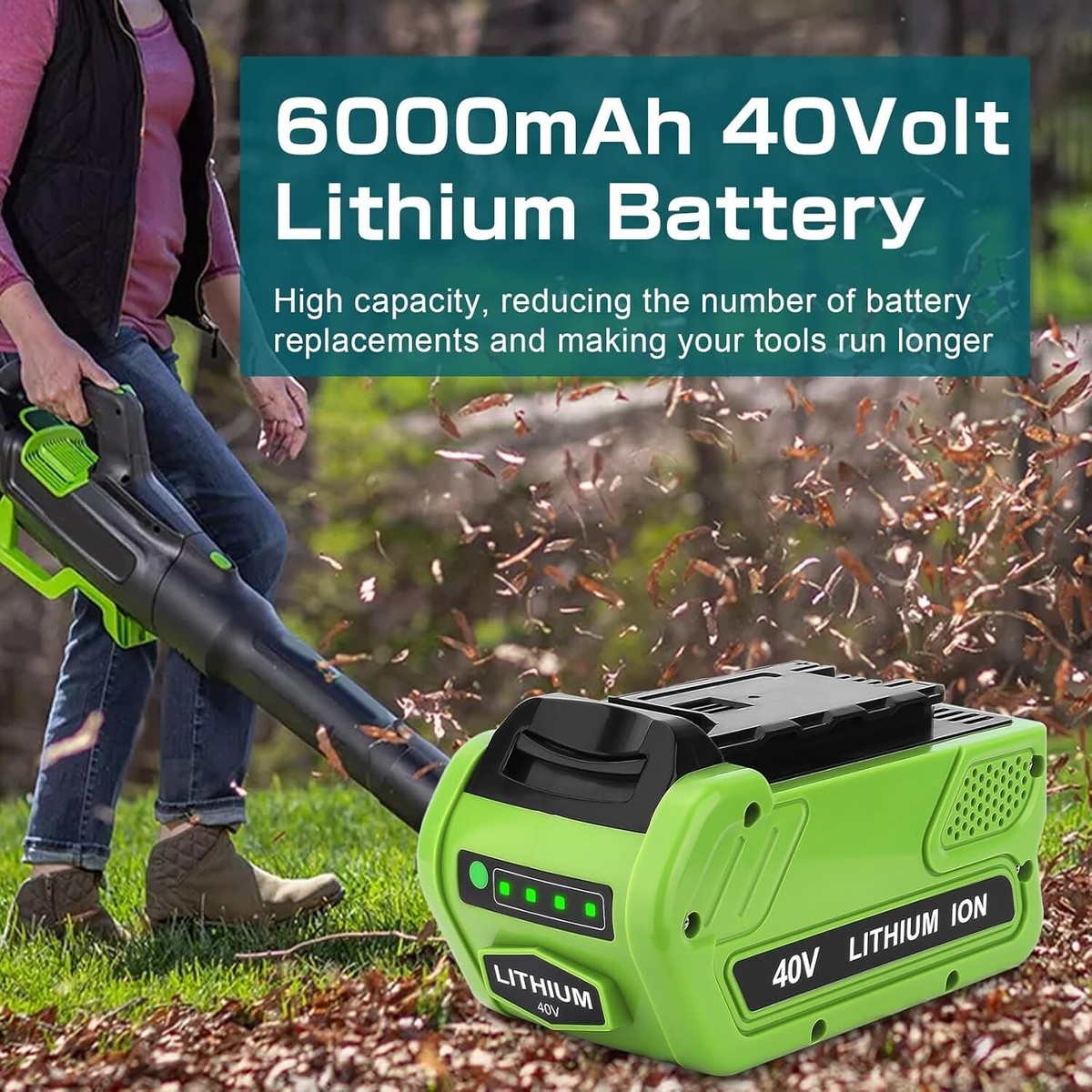 Replacement Battery For Greenworks 40V G-MAX – 5.0/6.0/8.0Ah Options, LED Indicator