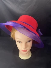 Red Hat Society Wool Round Style Hat with Sequence & Bow Unbranded
