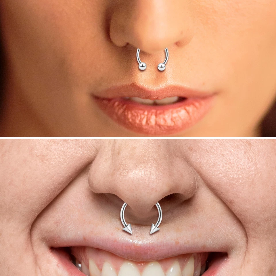 8-24Pcs 16G 14G Circular Barbell Horseshoe Rings Lip Septum Piercing Earrings - Image 3 of 4