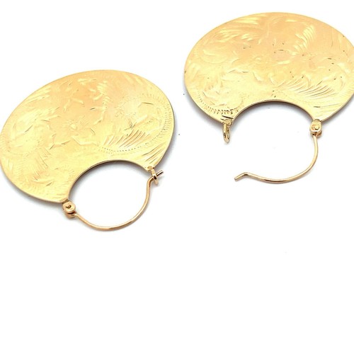 "Pendientes de aro vintage de oro amarillo de 14k disco fino tamaño mediano 1/4"" de ancho" - Imagen 2 de 8