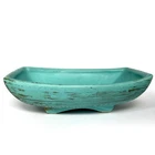 VTG McCoy -Turquoise & Gold Pedestal Planter Dish -MCM Shallow Pottery Bowl 8x6