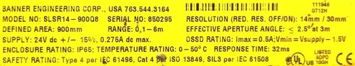Banner SLSR14-900Q8 EZ-Bildschirm Sicherheitslicht Vorhang definierte Fläche 900mm - Bild 2 von 3