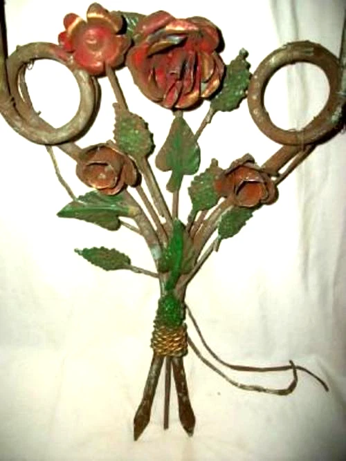 LÁMPARA APLIQUE FRANCÉS TOLE AÑOS 30 ROSAS ESTILO ITALIANO TOLEWARE PINTURA ORIGINAL Foto 3 de 4