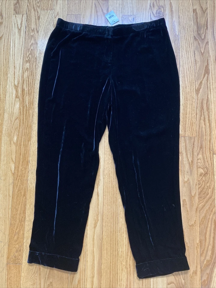 Pantalones al tobillo J.Jill negros de terciopelo mezcla de seda con puños rectos M nuevos con etiquetas