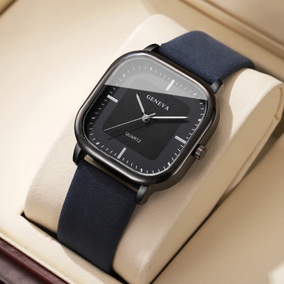 Fashion Square Dial Men'S Watches Minimalist Quartz Watch Casual Leather Strap W