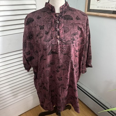 Vision of Tibet Tunic Adult XXL Burgundy Mushroom All Over Print Boho Festival