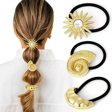 3PCS Gold Hair Ties, Metal Hair Ties for Thick Hair, Gold Ponytail Cuff Elegant