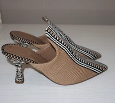 Antolina Paris Donata Woven High Heel Mules Tan Black Calf Leather Size 38