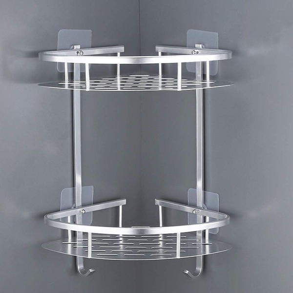Duschregal Eckregal Aluminium 2 Etagen Ohne Bohren, RostbestäNdig, Silber-image