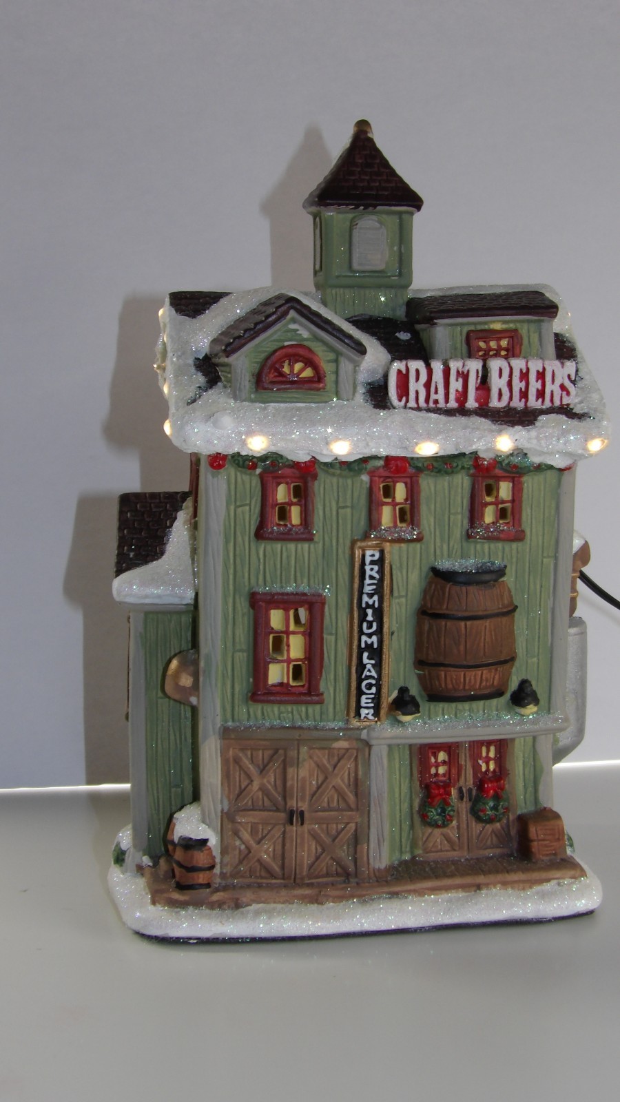 Ceramic Christmas Village Brewery with Custom Xmas Lights