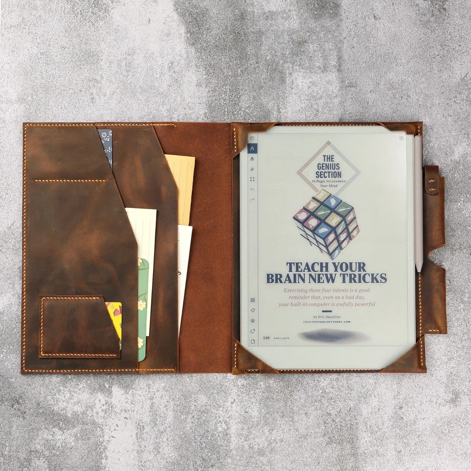 Genuine All Leather folio case cover with Pen Holder for reMarkable Paper Pro - Image 2 of 4