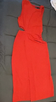 ZARA Women's Red Sleeveless Cut-Out Maxi Dress, Size M, Zip Closure - Image 1 of 3