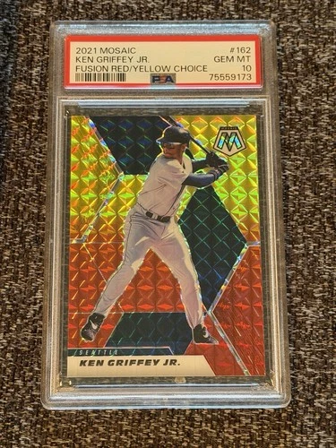 2021 Panini Mosaic Ken Griffey Jr. RED & YELLOW FUSION Prizm /64 PSA 10 GEM MINT
