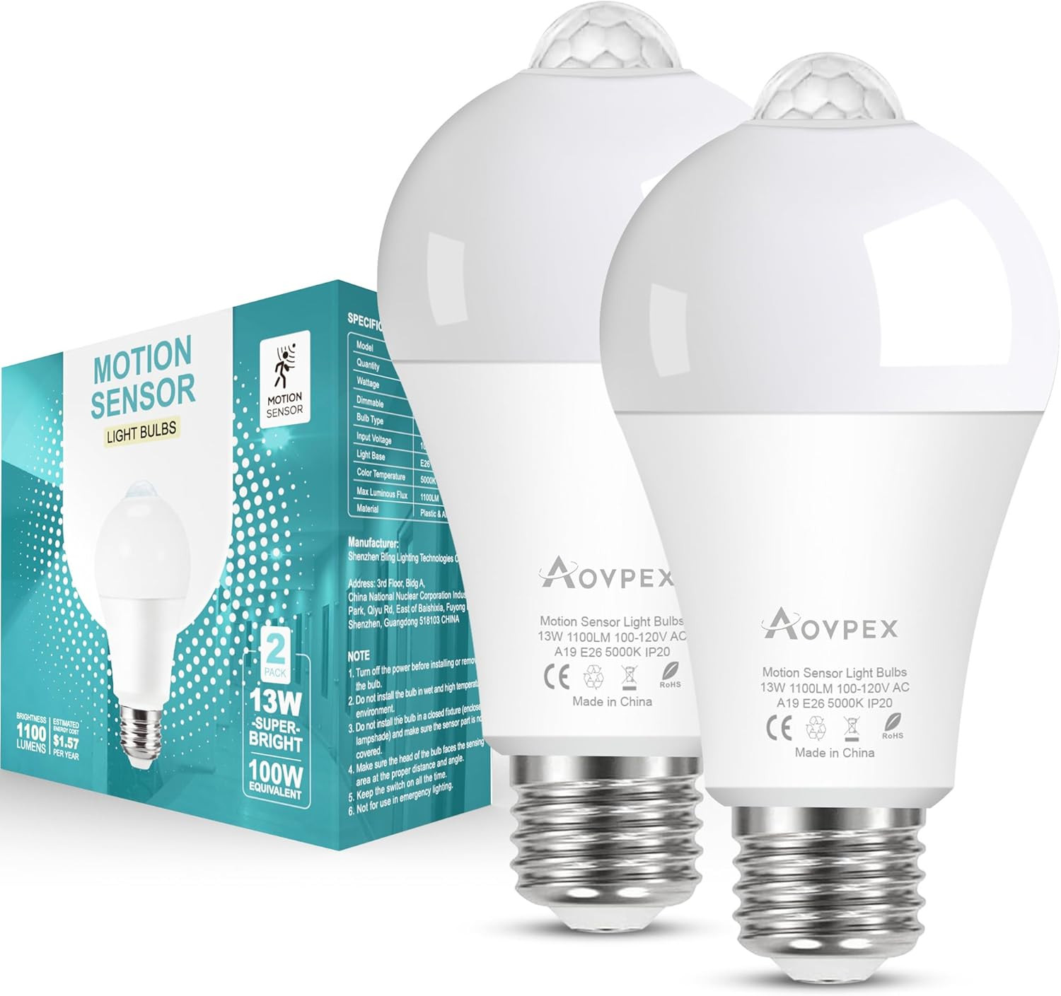 Motion Sensor Light Bulbs, Dusk to Dawn, 13W 100W Equivalent