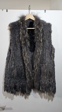 Vintage Real Rabbit Fur Gilet Grey Women’s Fur Vest Sleeveless Coat Fox Fur Trim
