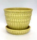 Vtg McCoy Chartreuse Green BEADED BANDED Flower Planter, 4.25" tall, 5" Diameter