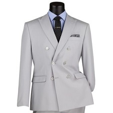 VINCI Men's Silver Gray Stretch Slim-Fit Double-Breasted Suit - NEW