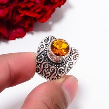 Golden Quartz Gemstone Designer Handmade 925 Sterling Silver Ring S.7.5 R9835