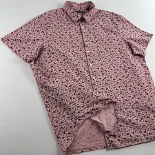 Perry Ellis Mens 2XL Pink Navy Floral Short Sleeve Button Up Casual XXL 2X Shirt