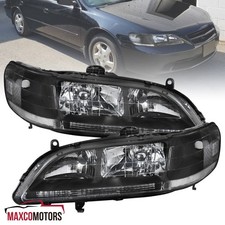 Black Headlights Fits 1998-2002 Honda Accord Lx Ex 24dr Headlamps Left Right