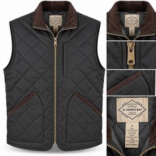 St. John's Bay Quilted Vest Men Size S Black Corduroy Trim Full Zip Pockets NEW