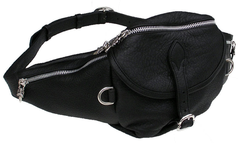 Chrome Hearts BLACK LEATHER SNAT WAIST POUCH Waist Bag #1 r51_0211 thumbnail 2