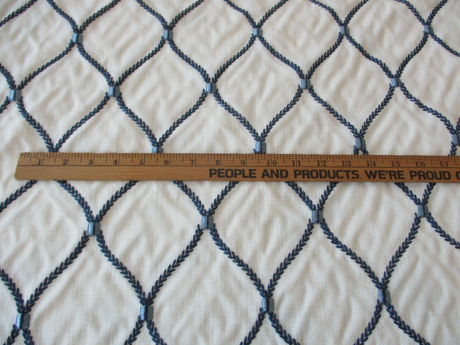 Waverly Deane Embroidery Fabric Linen 2 YD's + Trellis Leaf Blue on Off White thumbnail 4