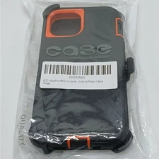iPhone 14 Cell Phone Case Black Orange Protective Hard Cover Accessory With Clip