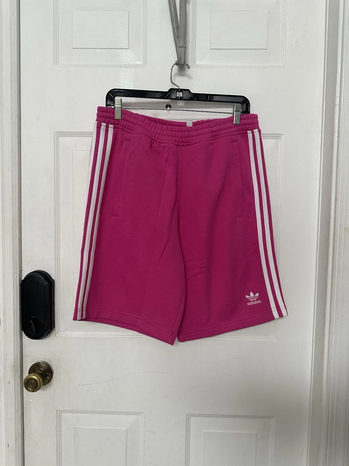 Adidas Mens three stripes shorts embroidered Trefoil Mens Pink Side Zip Pockets