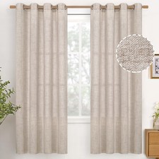 Natural Linen Curtains 72 Inch Long 2 Panels for Living Room, Light Filtering...