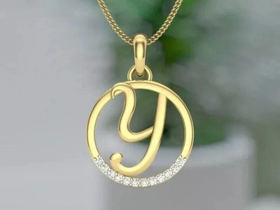 1Ct Round Lab-Created Diamond Letter ''Y'' Pendant 14k Yellow Gold Plated