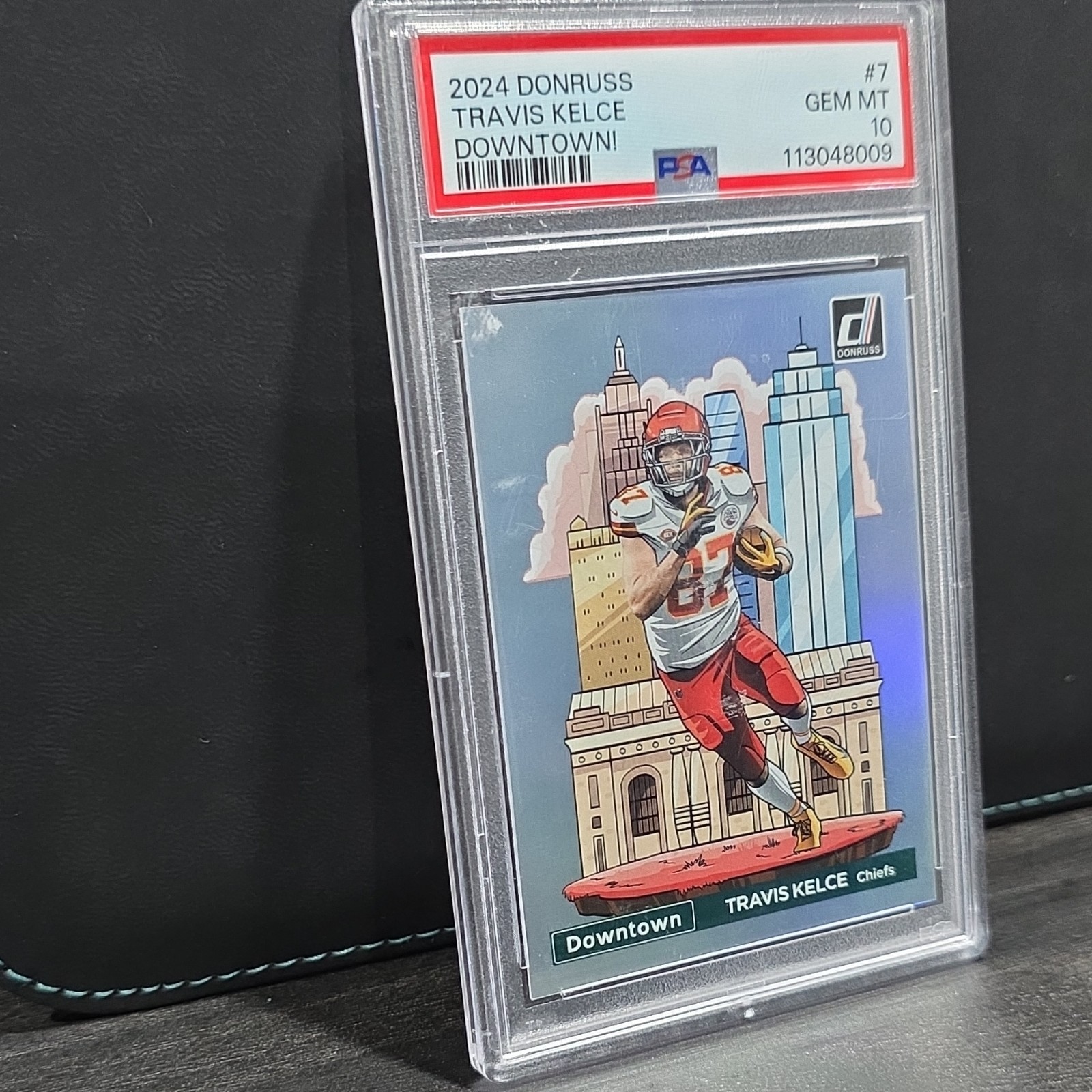 2024 Panini Donruss Downtown! Travis Kelce #7 Chiefs Football Base PSA 10🏈💥 view 2