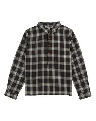 Emile et Ida Soho Checkered Shirt Girl's 12 Black Long Sleeve Blouse Top $89