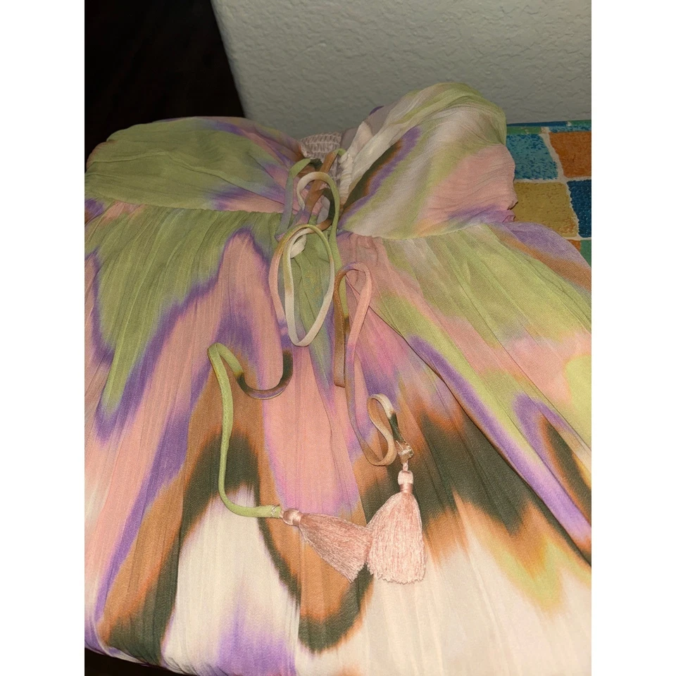 Maxi Vestido Steve Madden Pequeño Sin Tirantes Corbata Frontal Multicolor Fluido Boho Foto 3 de 4