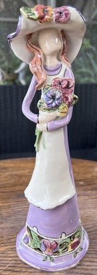 Blue Sky Clay Woman Flowers Figurine Purple Lilac Hand Painted Heather Goldmine 